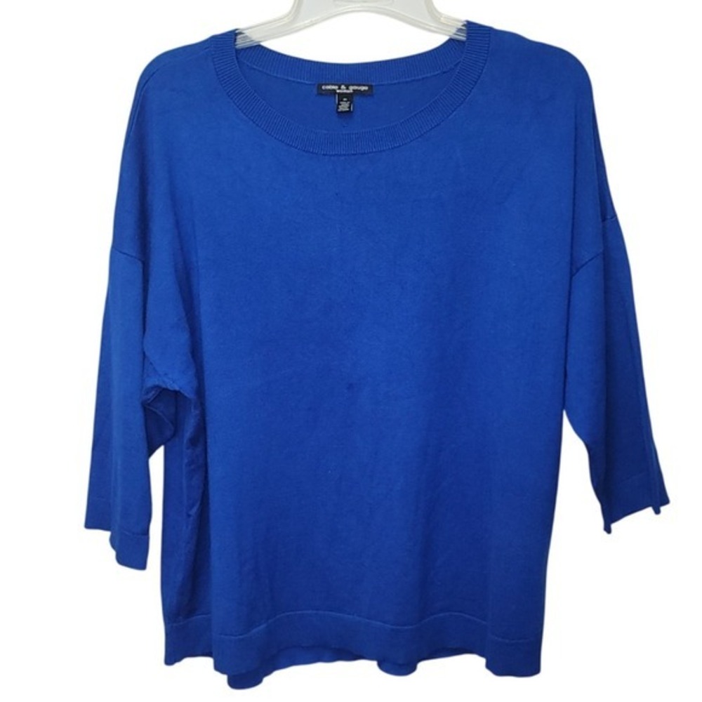 Cable & Gauge Woman 2X Royal‑Blue Cardigan Button‎ Back 3/4 Sleeves Office Retro